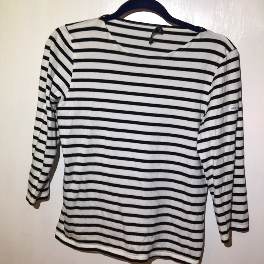 Saint James cotton tee in white and black stripe
